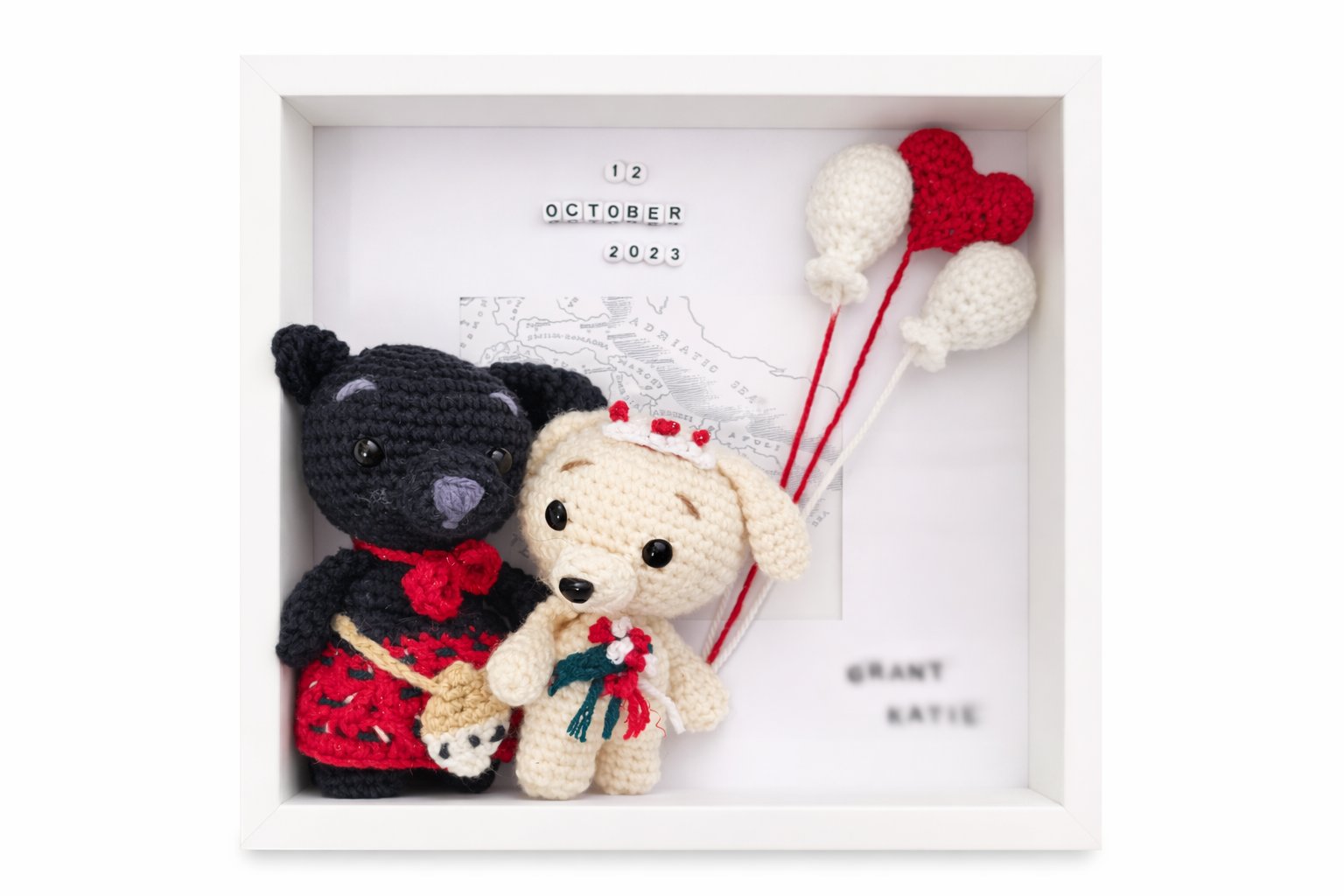 Grant and Katie wedding dogs crochet frame